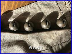 Antique Metal Brass 37 Sleigh Bells On Leather Strap 75 long