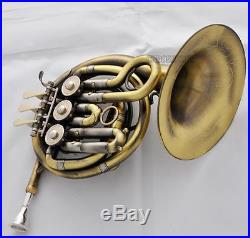 Antique MiNi French Horn Bb 3-Key Piccolo Pocket horn Engraving Bell with Case
