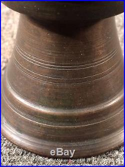 Antique Mid Drip Capstan Brass Candlestick Bell Bottom Mid Drip GREAT PATINA