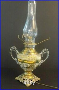 Antique Miller Oil Lamp With Green Shade Eletrified