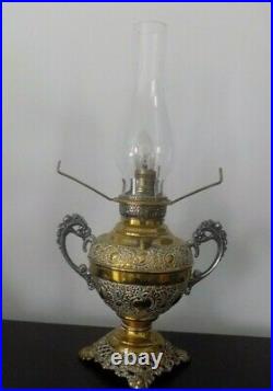 Antique Miller Oil Lamp With Green Shade Eletrified