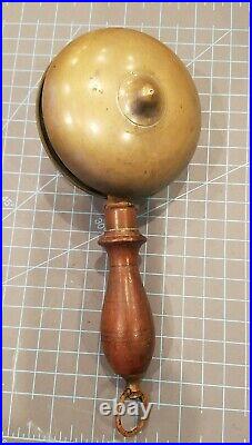 Antique Muffin Fire Alarm BRASS & Wood Handheld Fireman's BELL gwB1