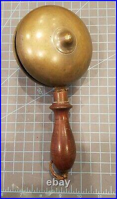 Antique Muffin Fire Alarm BRASS & Wood Handheld Fireman's BELL gwB1