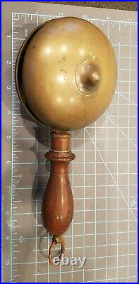 Antique Muffin Fire Alarm BRASS & Wood Handheld Fireman's BELL gwB1