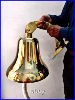 Antique Nautical Big Hanging Door Bell Brass Ship Wall Mounted Bracket Christmas