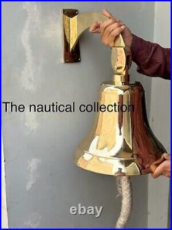 Antique Nautical Hanging Door Bell Brass Ship 12 Dia With Wall Mounted Bracket