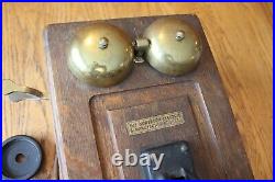Antique Northern Electric Wooden Wall Telephone Railroad Cast Iron & brass Bells