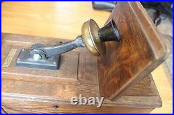 Antique Northern Electric Wooden Wall Telephone Railroad Cast Iron & brass Bells