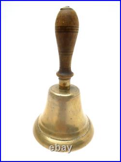 Antique Old Brass Metal Iron Clapper Wood Handle 6 Bell Ringer Dinner