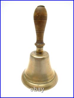 Antique Old Brass Metal Iron Clapper Wood Handle 6 Bell Ringer Dinner