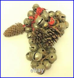 Antique Old Brass Metal Sleigh Bells Christmas Décor Bells Pinecone Decorative