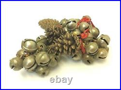 Antique Old Brass Metal Sleigh Bells Christmas Décor Bells Pinecone Decorative