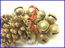 Antique Old Brass Metal Sleigh Bells Christmas Décor Bells Pinecone Decorative