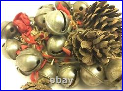 Antique Old Brass Metal Sleigh Bells Christmas Décor Bells Pinecone Decorative
