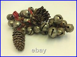 Antique Old Brass Metal Sleigh Bells Christmas Décor Bells Pinecone Decorative