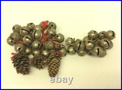 Antique Old Brass Metal Sleigh Bells Christmas Décor Bells Pinecone Decorative