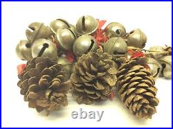 Antique Old Brass Metal Sleigh Bells Christmas Décor Bells Pinecone Decorative