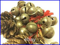 Antique Old Brass Metal Sleigh Bells Christmas Décor Bells Pinecone Decorative