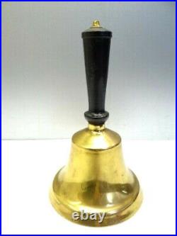 Antique Old Metal Brass Wood Handle Dinner School Hand Bell Clapper Ringer