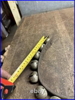Antique Old Rare Primitive Brass Horse Sleigh Bells Leather Strap Hardware USA