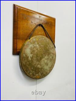 Antique Original Brass Round Vintage Ship Gong Bell with Stick Made In MARK