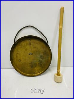 Antique Original Brass Round Vintage Ship Gong Bell with Stick Made In MARK