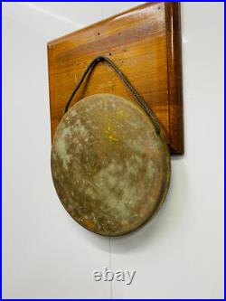 Antique Original Brass Round Vintage Ship Gong Bell with Stick Made In MARK