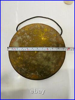 Antique Original Brass Round Vintage Ship Gong Bell with Stick Made In MARK