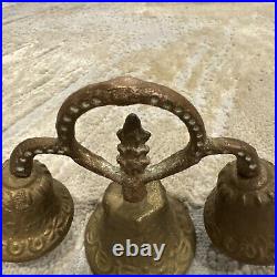 Antique Original Cast Brass Bell Triple Ringer