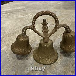 Antique Original Cast Brass Bell Triple Ringer