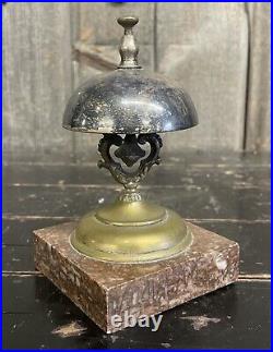 Antique Ornate Hotel INN Front Desk Service Brass Bell With Marble Base WORKS