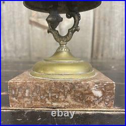 Antique Ornate Hotel INN Front Desk Service Brass Bell With Marble Base WORKS