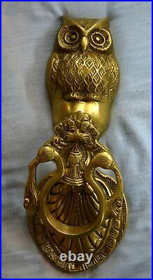 Antique Owl Shape Decorative Door Knocker Animal Theme Gate Bell Brass Dec VR488