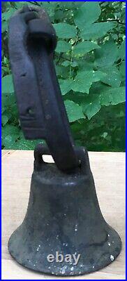 Antique PATENT 1890 BRASS COW BELL BULL Iron metal donger leather strap