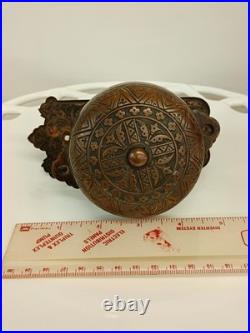 Antique Pat. 1899 Cast Iron Hand Crank Door Bell with Brass Plate WORKS