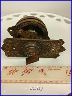 Antique Pat. 1899 Cast Iron Hand Crank Door Bell with Brass Plate WORKS