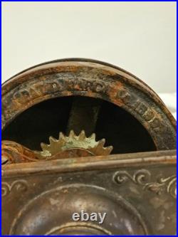 Antique Pat. 1899 Cast Iron Hand Crank Door Bell with Brass Plate WORKS