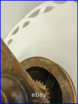 Antique Pat. 1899 Cast Iron Hand Crank Door Bell with Brass Plate WORKS