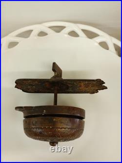 Antique Pat. 1899 Cast Iron Hand Crank Door Bell with Brass Plate WORKS