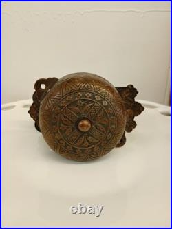 Antique Pat. 1899 Cast Iron Hand Crank Door Bell with Brass Plate WORKS