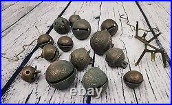 Antique Petal Style Brass Sleigh Jingle Bells withNumber Design Set of 14