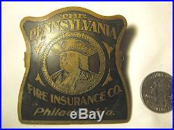 Antique Philadelphia Pa Franklin Liberty Bell Fire Insurance Brass Art Desk Clip