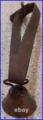 Antique Primitive Brass Cow Goat Bell Leather Strap Belt Collar Angel