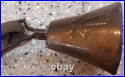 Antique Primitive Brass Cow Goat Bell Leather Strap Belt Collar Angel