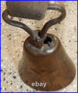 Antique Primitive Brass Cow Goat Bell Leather Strap Belt Collar Angel Bell
