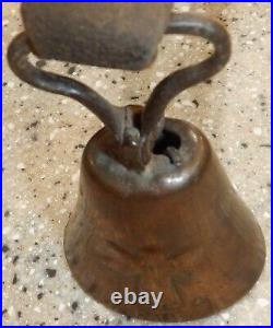 Antique Primitive Brass Cow Goat Bell Leather Strap Belt Collar Angel Bell