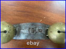 Antique Primitive Brass Sleigh Bells on Leather Strap
