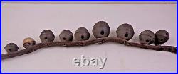 Antique Primitive Brass Sleigh Bells withleather strap Bells 3 Down