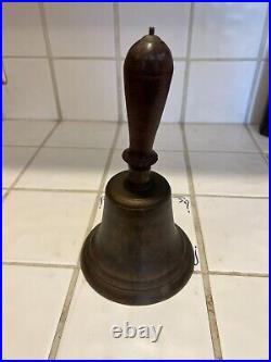 Antique Primitive Hand Bell School Wood Handle Iron Clapper 1800s New Hampshire