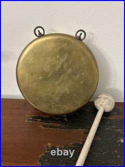 Antique Round Brass Dinner Bell Gong & 5.5 Diameter Wood Mallet 11.5
